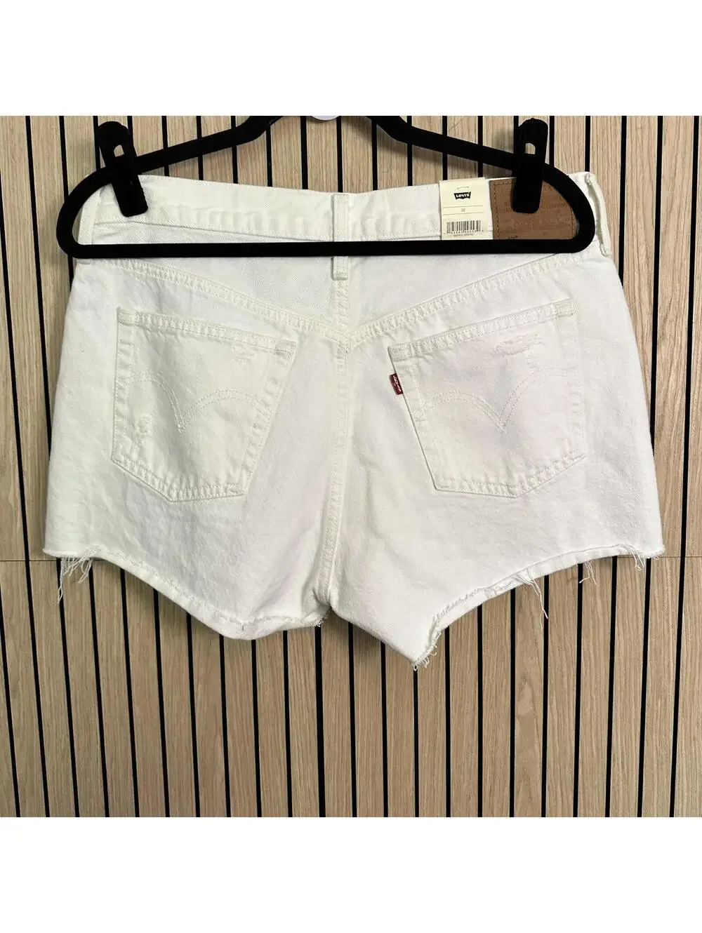 076‎ Levi's Premium 501 Distressed Denim Shorts (Size 32, White, NWT)